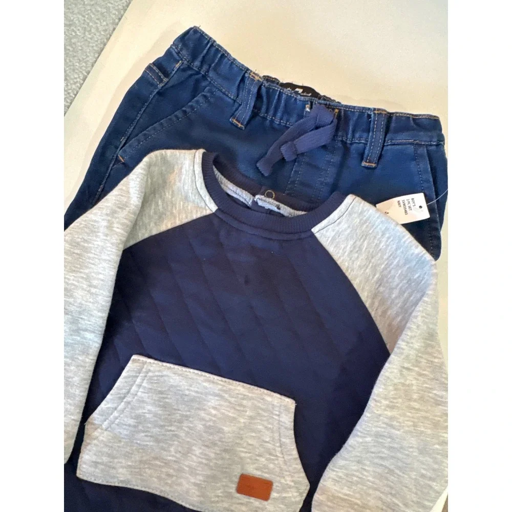Boys 7 For All Mankind Quilted Sweatshirt and Pants 2-Piece Set size 4 blue gray